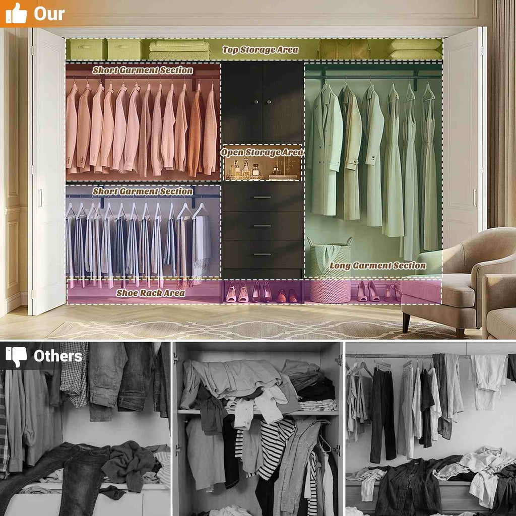 120" Heavy Duty Closet System with Cabinet Doors and 3 Wooden Drawers