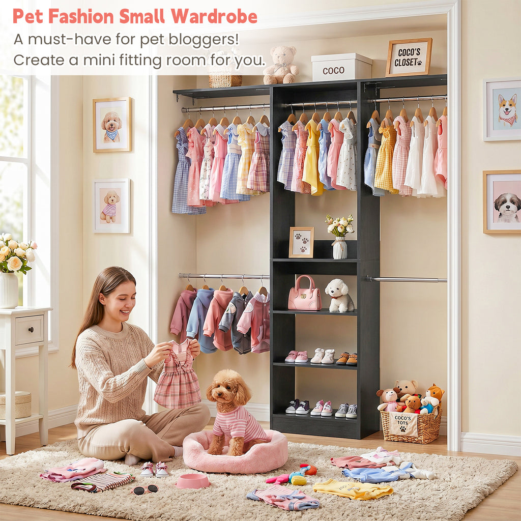 48" Small Closet System, Space-Saving Wall-Mounted Wardrobe Organizer, with 3 Adjustable Hanging Rods & 4 Shelves
