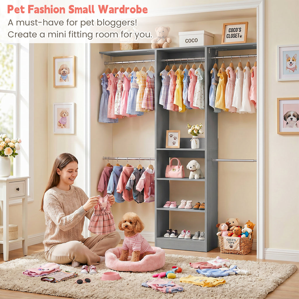 48" Small Closet System, Space-Saving Wall-Mounted Wardrobe Organizer, with 3 Adjustable Hanging Rods & 4 Shelves