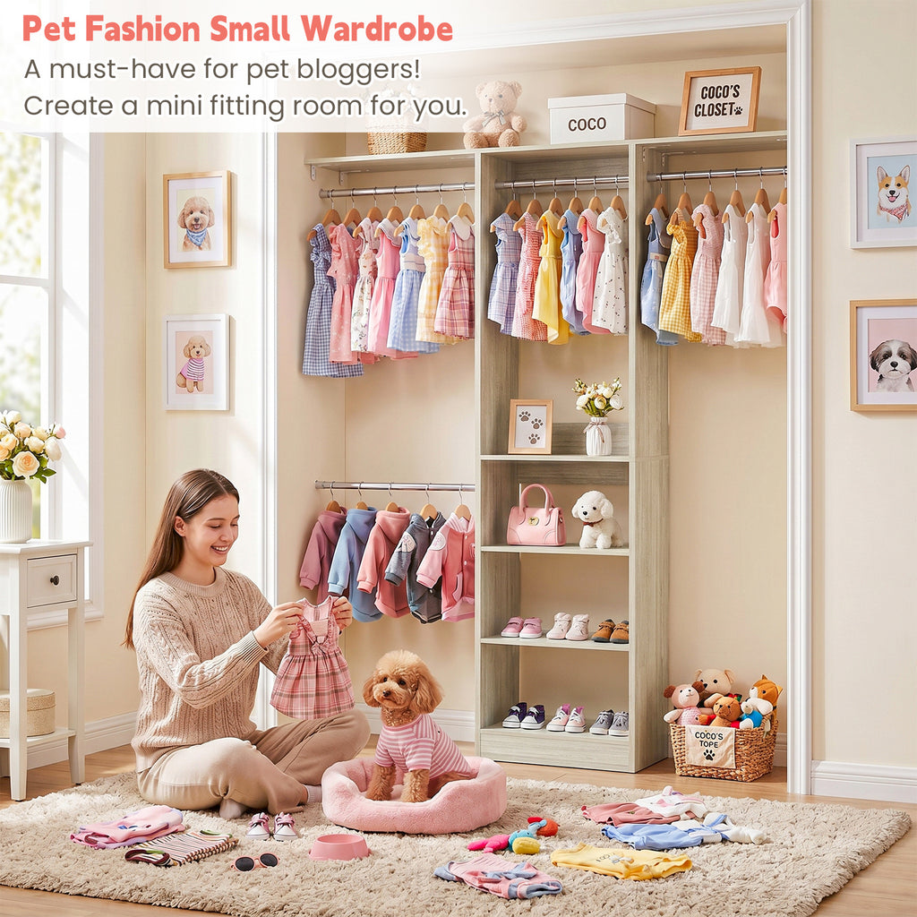 48" Small Closet System, Space-Saving Wall-Mounted Wardrobe Organizer, with 3 Adjustable Hanging Rods & 4 Shelves