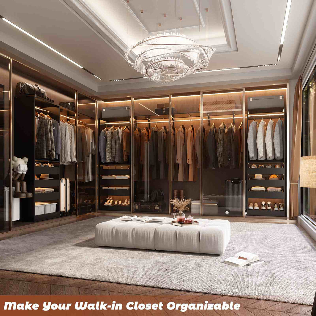 80" Tall x 60" Wide Closet System with 3 Half-Open Wooden Drawers,  2 Hanging Rods and Big Wing Shelf