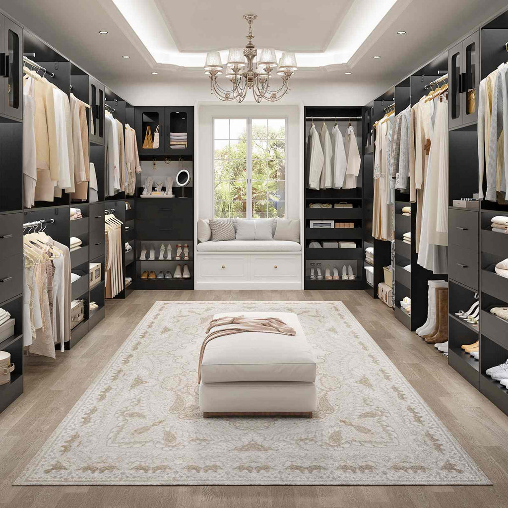 40''-120" Closet System Set 2 with 3 Half-Open Drawers, Shelving Towers, Hanging Rods and 2 Big Wing Shelves