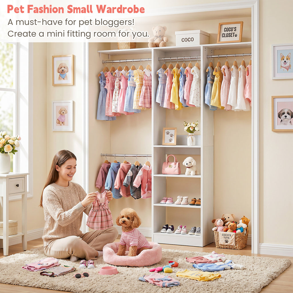 48" Small Closet System, Space-Saving Wall-Mounted Wardrobe Organizer, with 3 Adjustable Hanging Rods & 4 Shelves