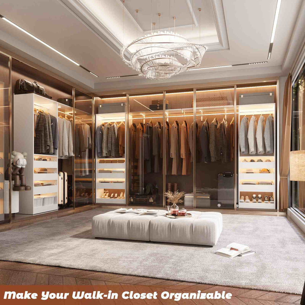 80" Tall x 60" Wide Closet System with 3 Half-Open Wooden Drawers,  2 Hanging Rods and Big Wing Shelf