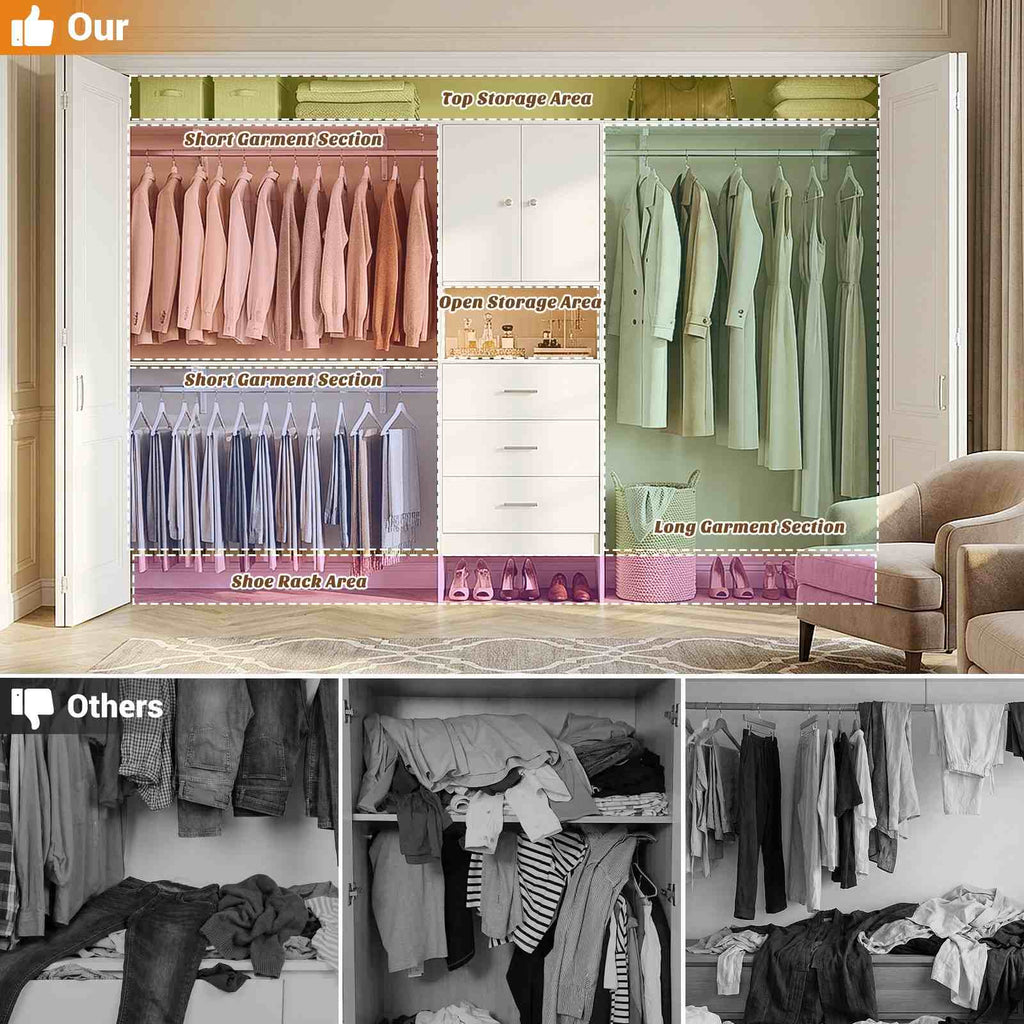 120" Heavy Duty Closet System with Cabinet Doors and 3 Wooden Drawers