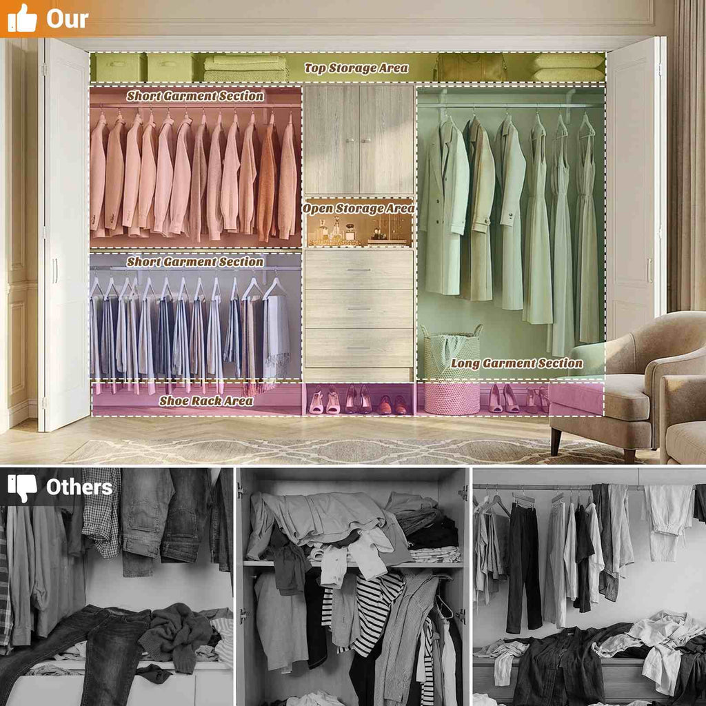 120" Heavy Duty Closet System with Cabinet Doors and 3 Wooden Drawers