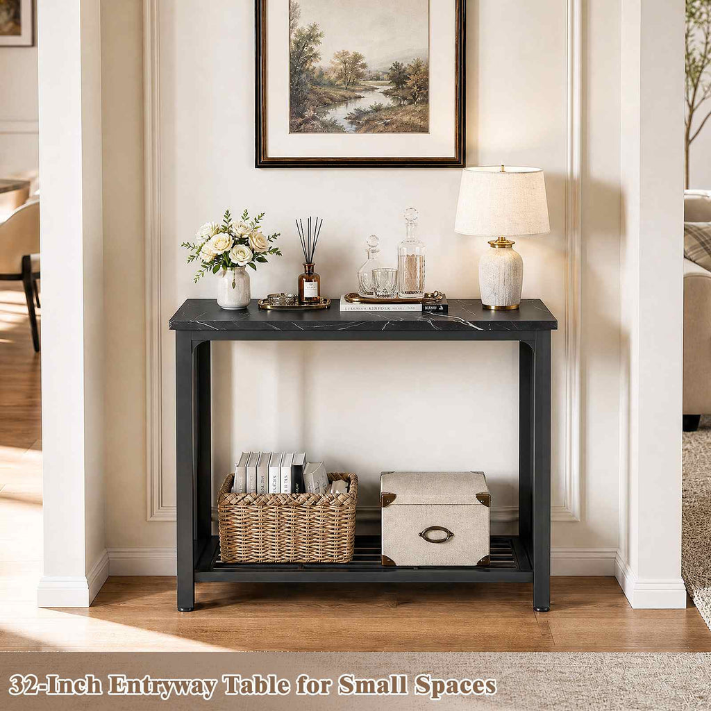 32" 2-Tier Small Entryway Table with Mesh Shelf