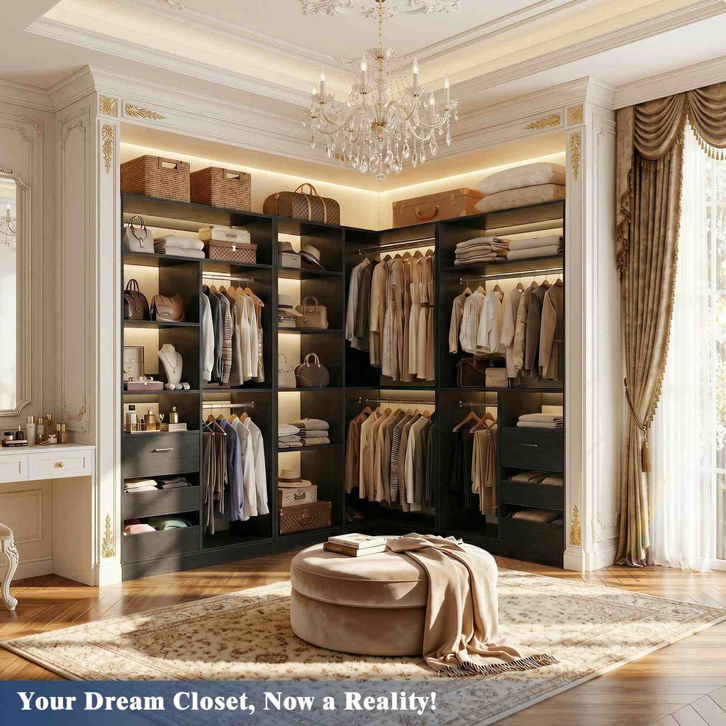 36'' Corner Closet System with 7 Shelves & 2 Hanging Rods, Load 800+LBS