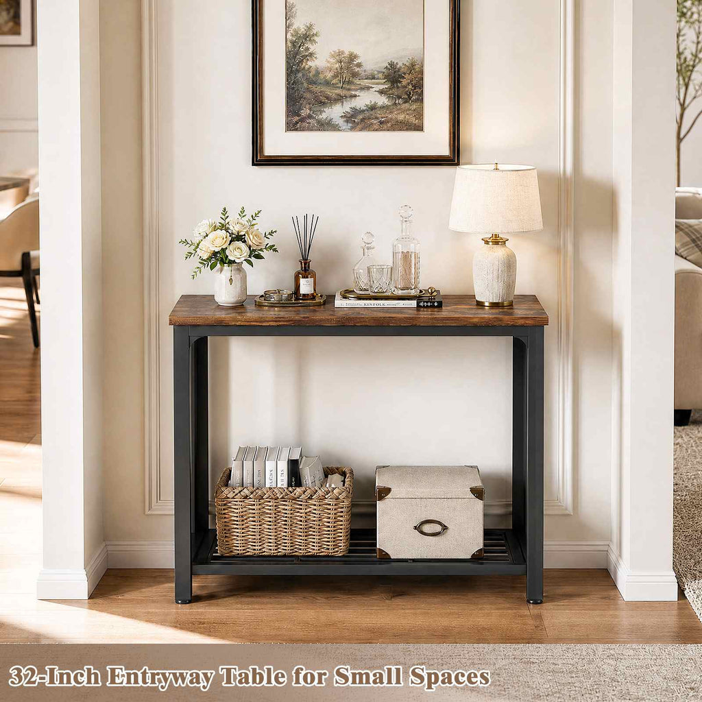 32" 2-Tier Small Entryway Table with Mesh Shelf