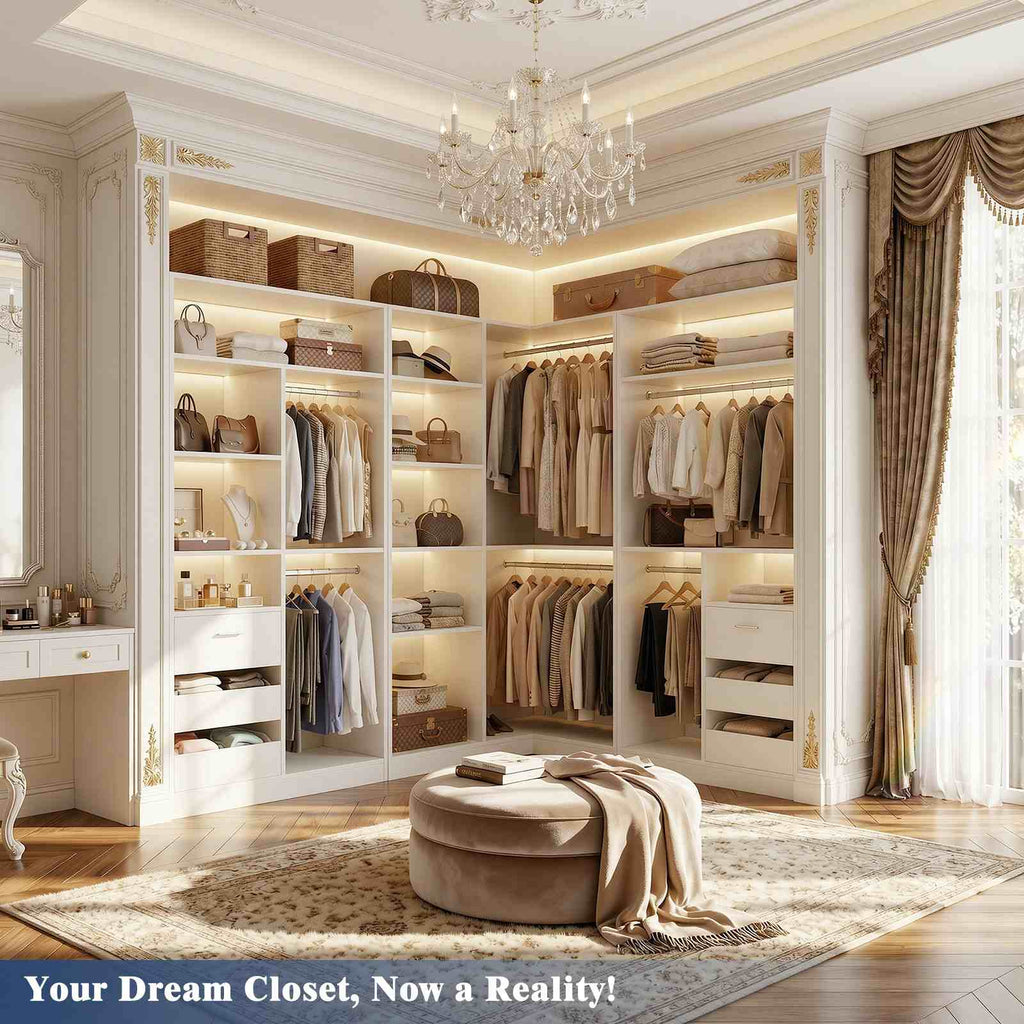36'' Corner Closet System with 7 Shelves & 2 Hanging Rods, Load 800+LBS