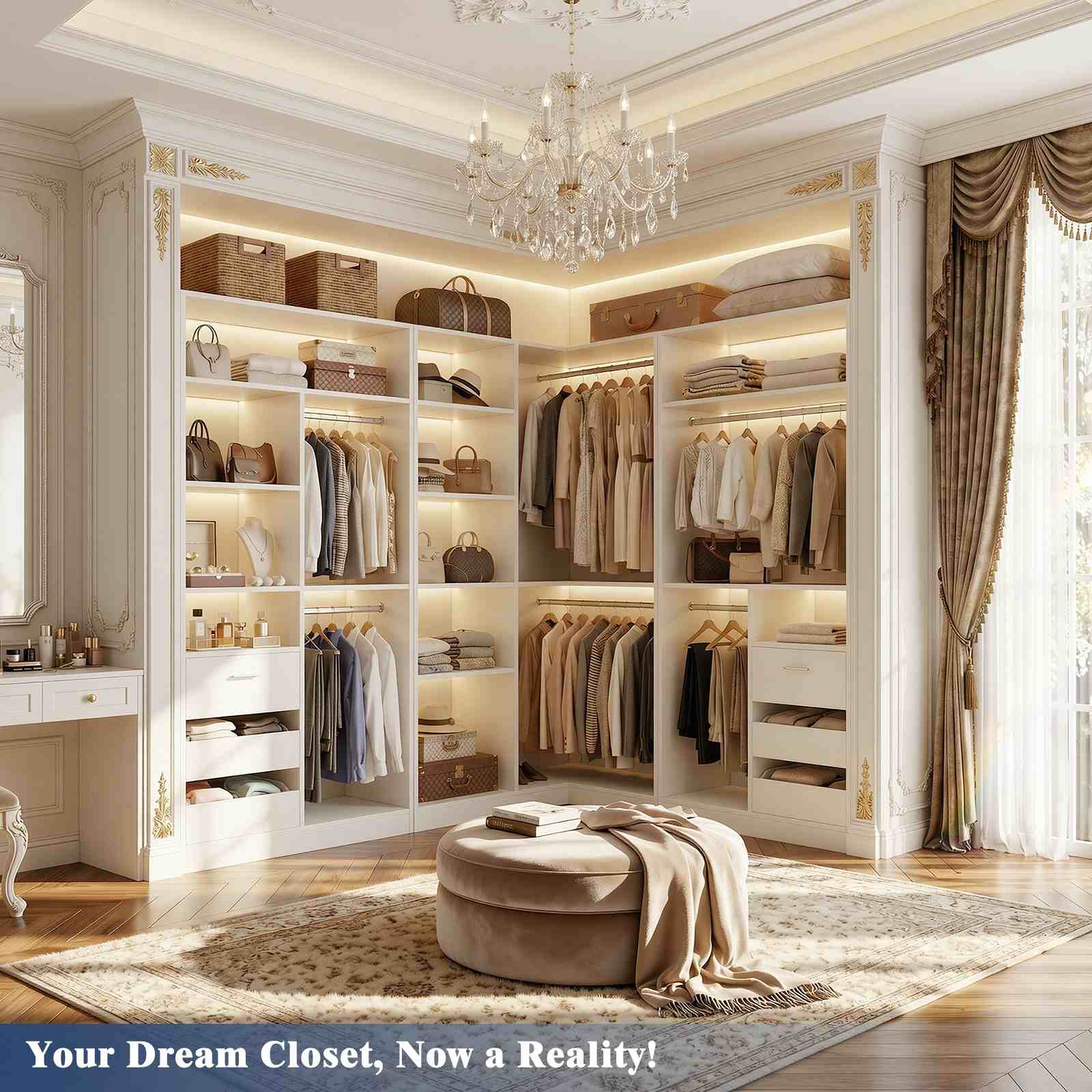 36'' Corner Closet System with 7 Shelves & 2 Hanging Rods, Load 800+LBS