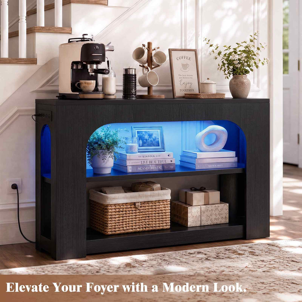 55" 3-Tier Arched Entryway Table with LED & Outlets