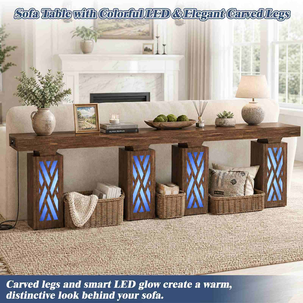 63" Long Thick Entryway Table with LED & Outlets
