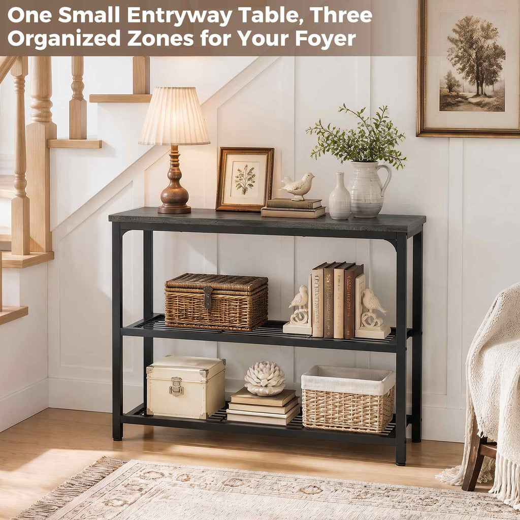 32" 3-Tier Small Entryway Table with Double Mesh Shelves