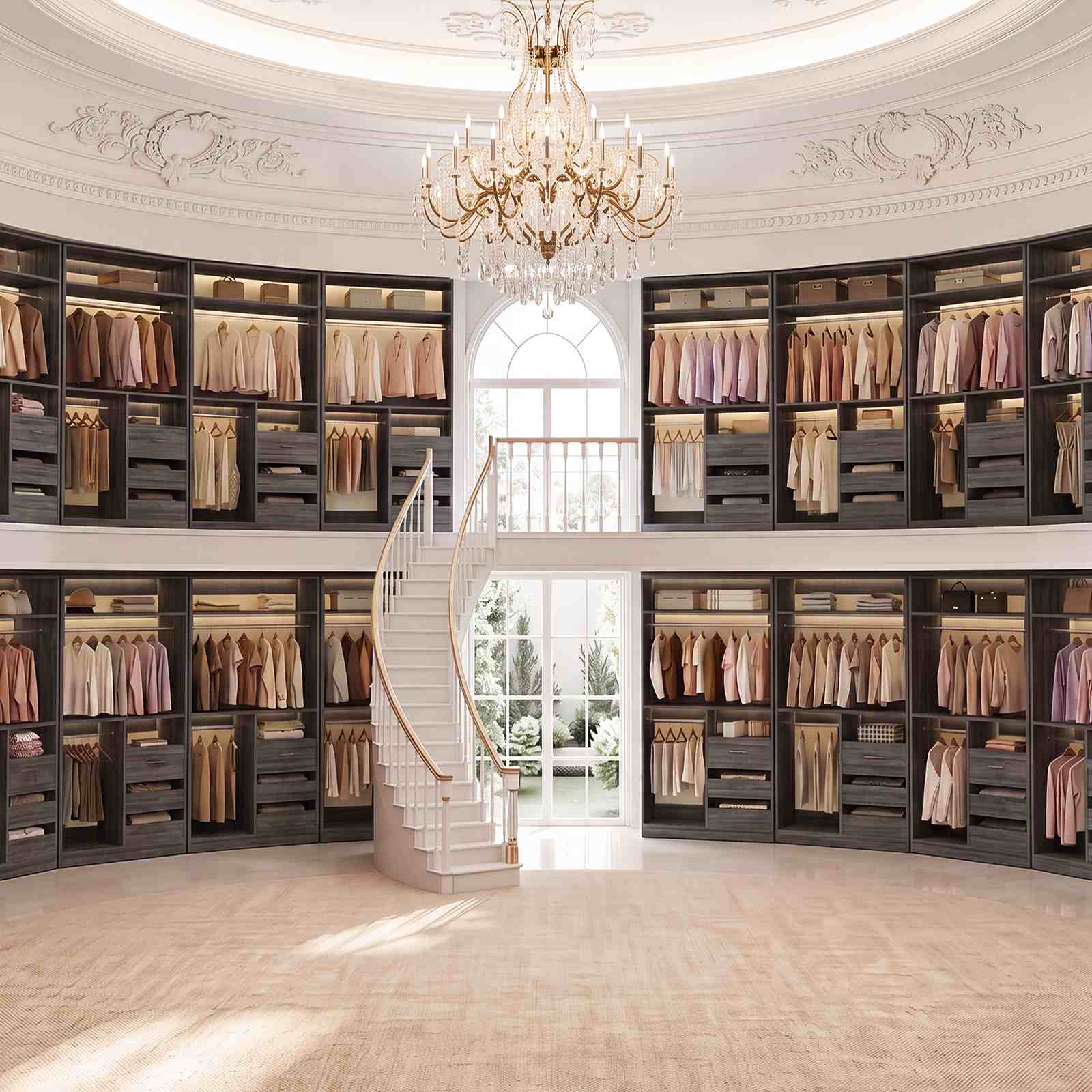 36'' Closet System with Long Hanging Rods, 4 Shelves, Wood Walk-in Closet with Closed & 2 Half-Open Drawers