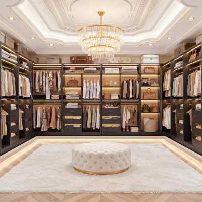 108" L-Shaped Closet System with 6 Drawers, 9FT Corner Closet System with 6 Hanging Rods & Corner Tower