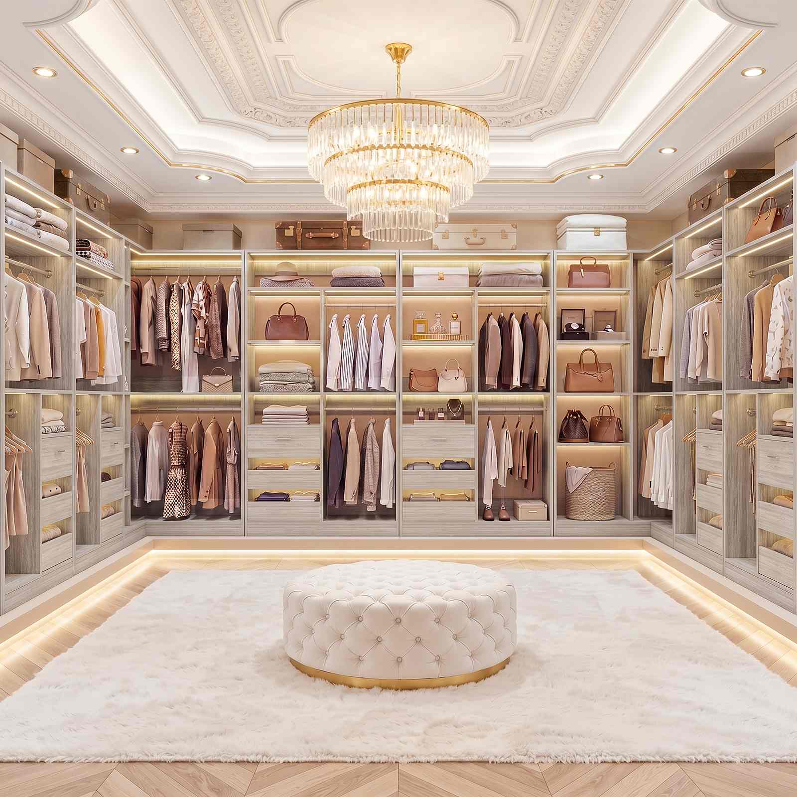 108" L-Shaped Closet System with 6 Drawers, 9FT Corner Closet System with 6 Hanging Rods & Corner Tower