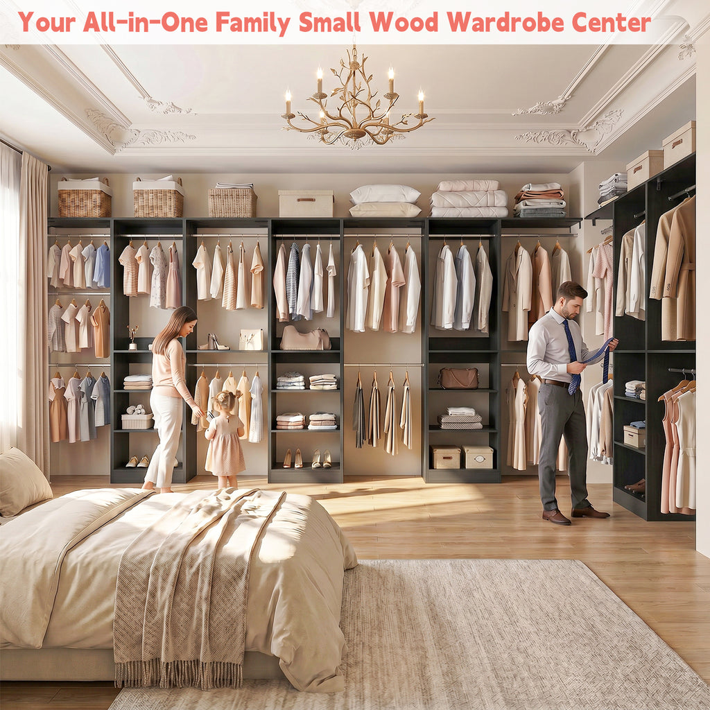 48" Small Closet System, Space-Saving Wall-Mounted Wardrobe Organizer, with 3 Adjustable Hanging Rods & 4 Shelves