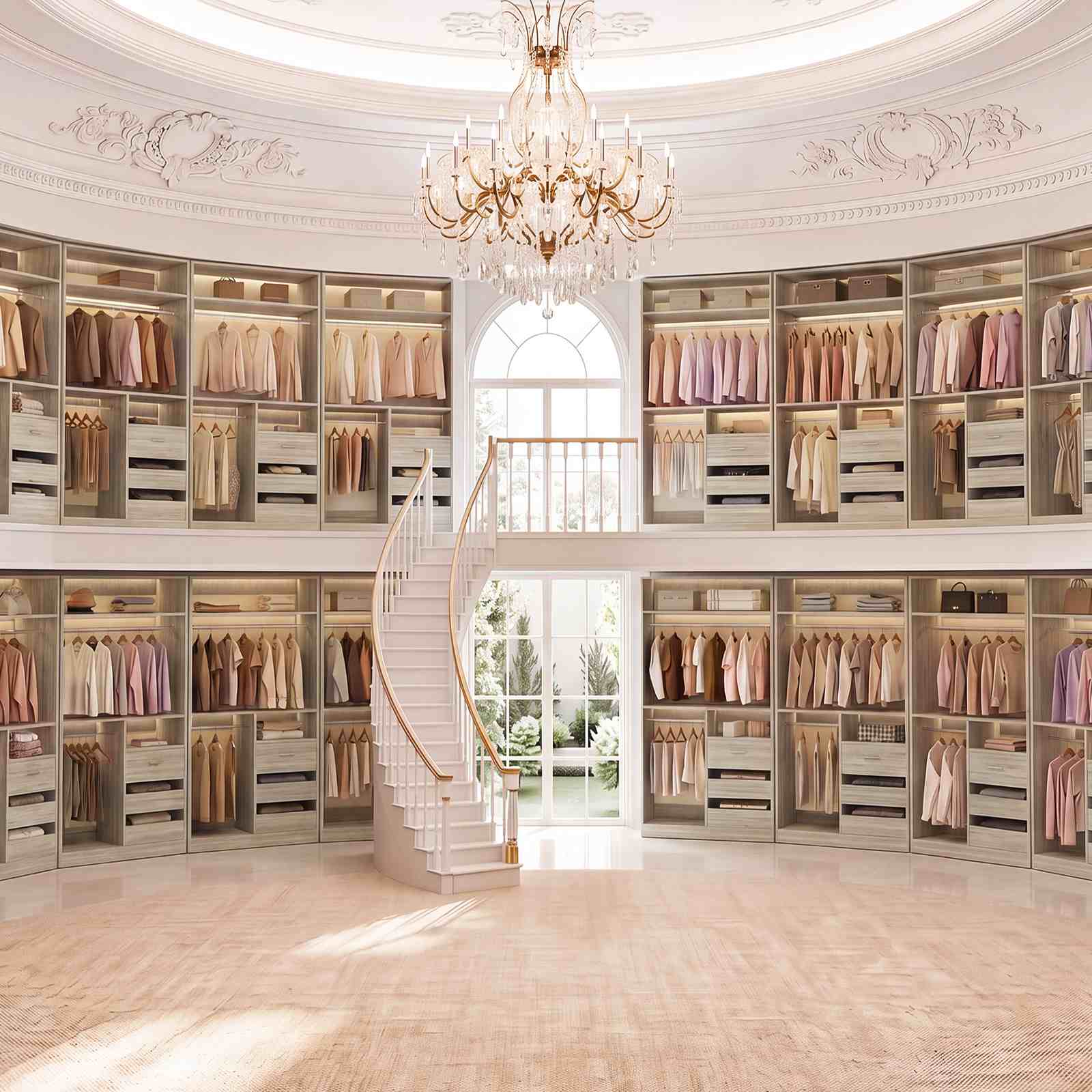 36'' Closet System with Long Hanging Rods, 4 Shelves, Wood Walk-in Closet with Closed & 2 Half-Open Drawers