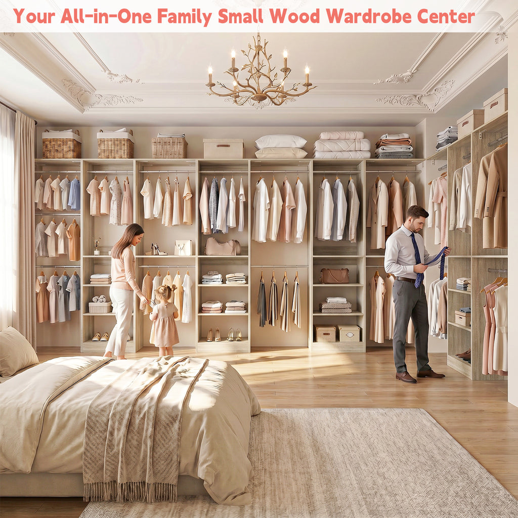48" Small Closet System, Space-Saving Wall-Mounted Wardrobe Organizer, with 3 Adjustable Hanging Rods & 4 Shelves