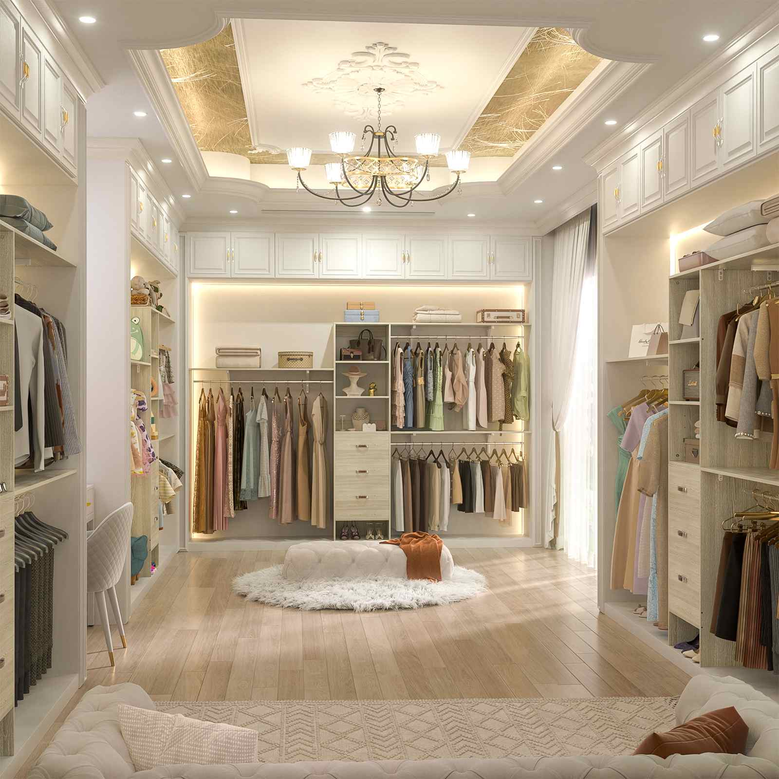 10FT Heavy Duty Closet System with 3 Wooden Drawers, 3 Shelving Towers and Expandable Rods