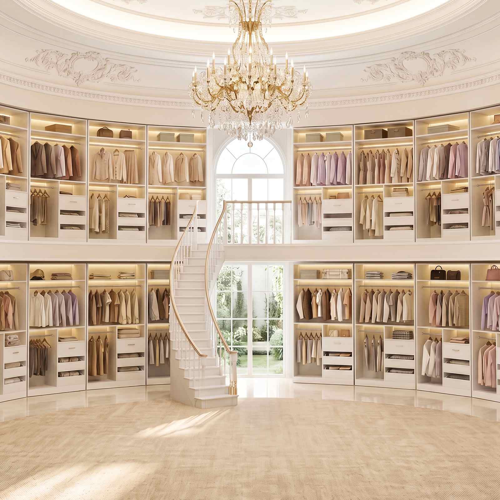 36'' Closet System with Long Hanging Rods, 4 Shelves, Wood Walk-in Closet with Closed & 2 Half-Open Drawers