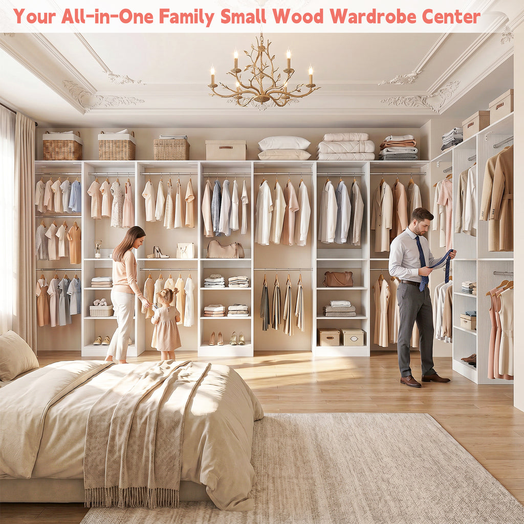 48" Small Closet System, Space-Saving Wall-Mounted Wardrobe Organizer, with 3 Adjustable Hanging Rods & 4 Shelves
