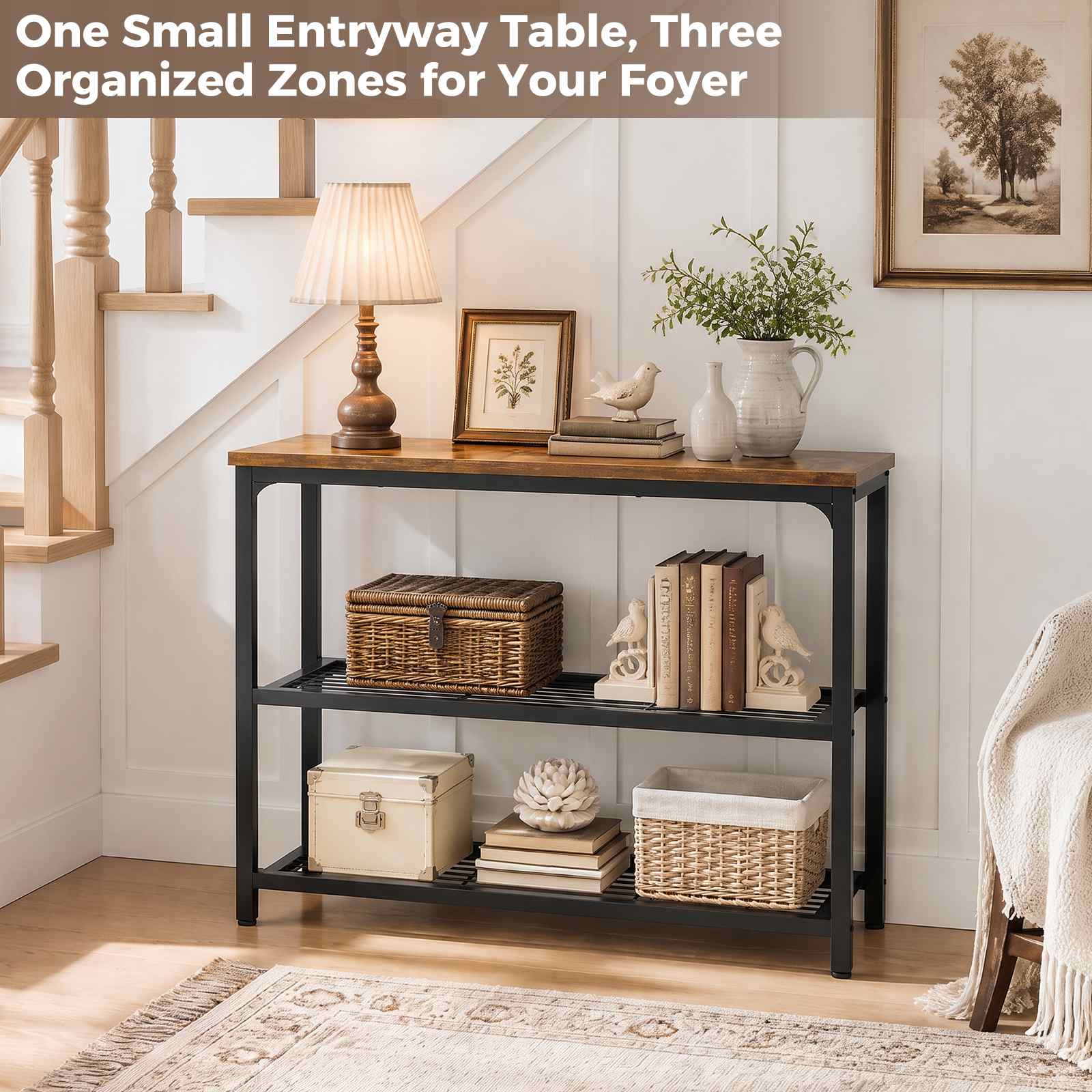 32" 3-Tier Small Entryway Table with Double Mesh Shelves
