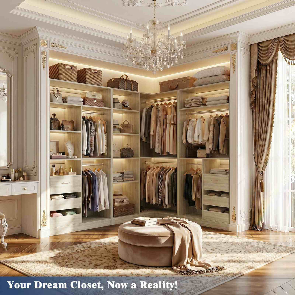 36'' Corner Closet System with 7 Shelves & 2 Hanging Rods, Load 800+LBS