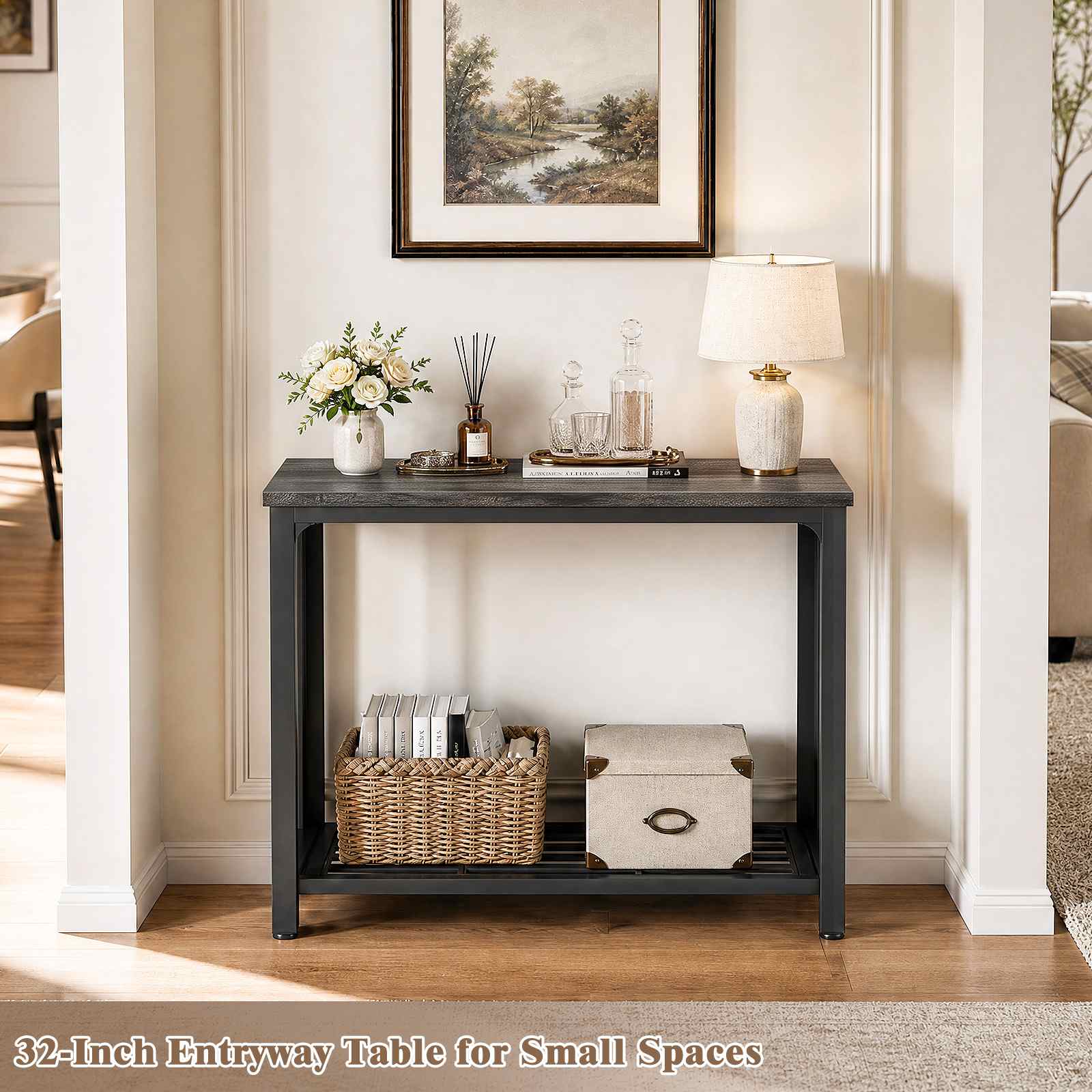 32" 2-Tier Small Entryway Table with Mesh Shelf
