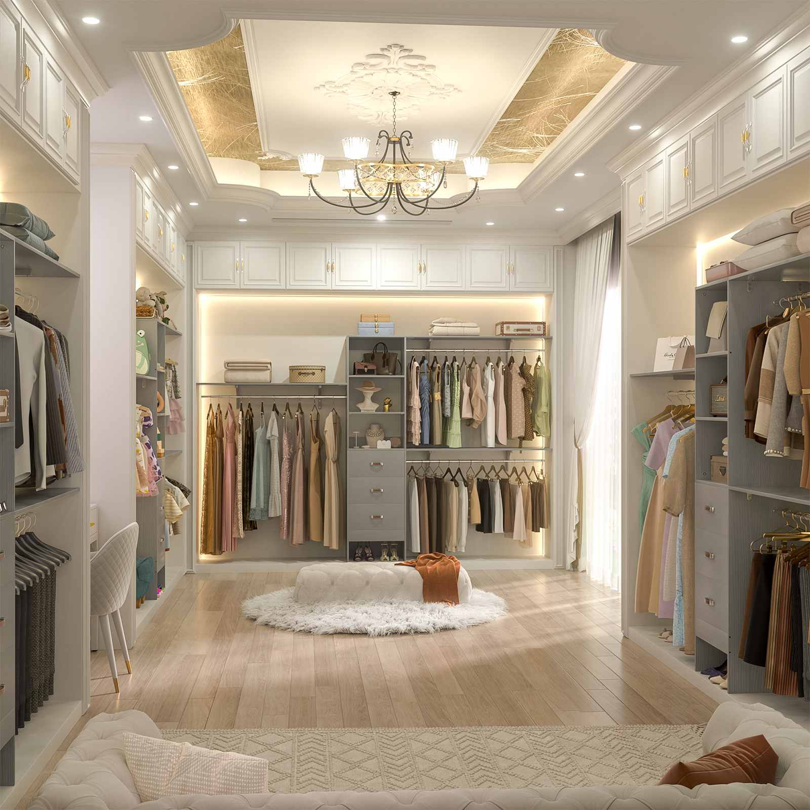 10FT Heavy Duty Closet System with 3 Wooden Drawers, 3 Shelving Towers and Expandable Rods