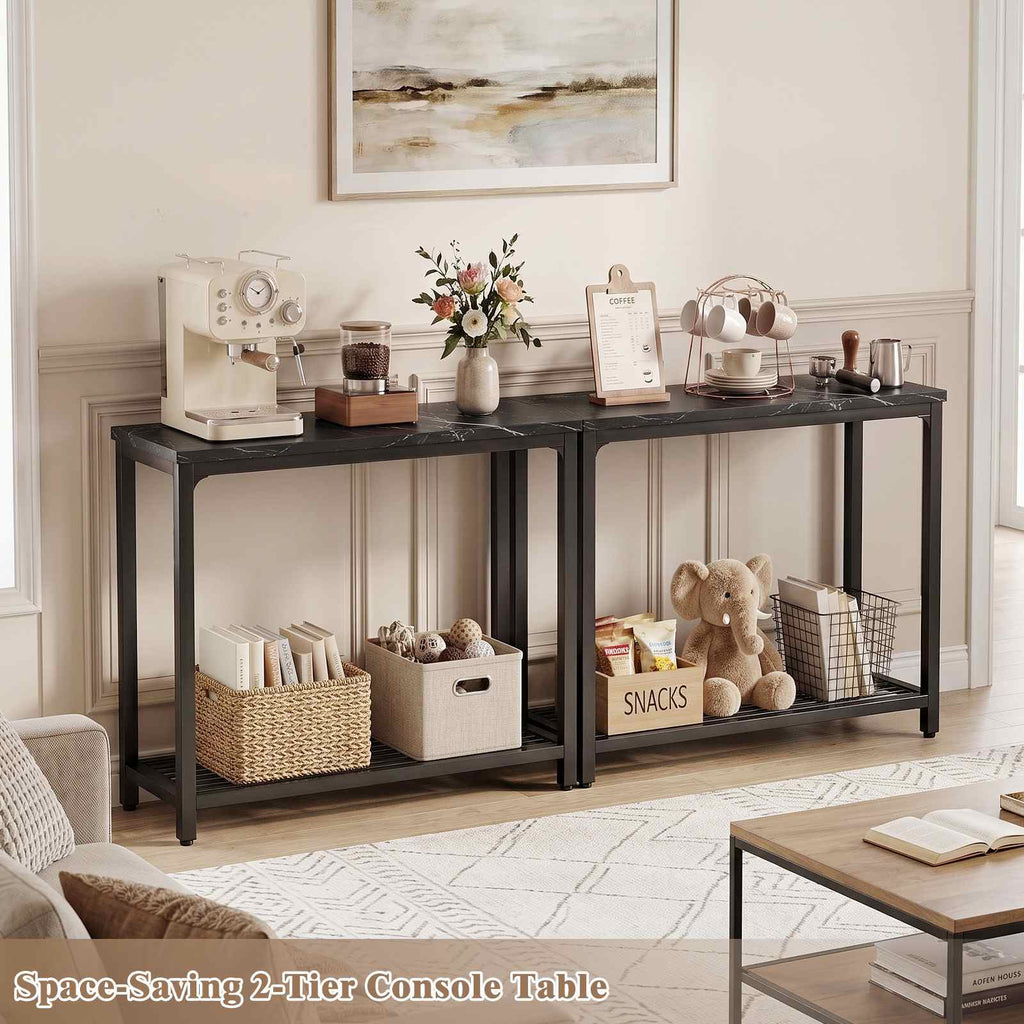 32" 2-Tier Small Entryway Table with Mesh Shelf