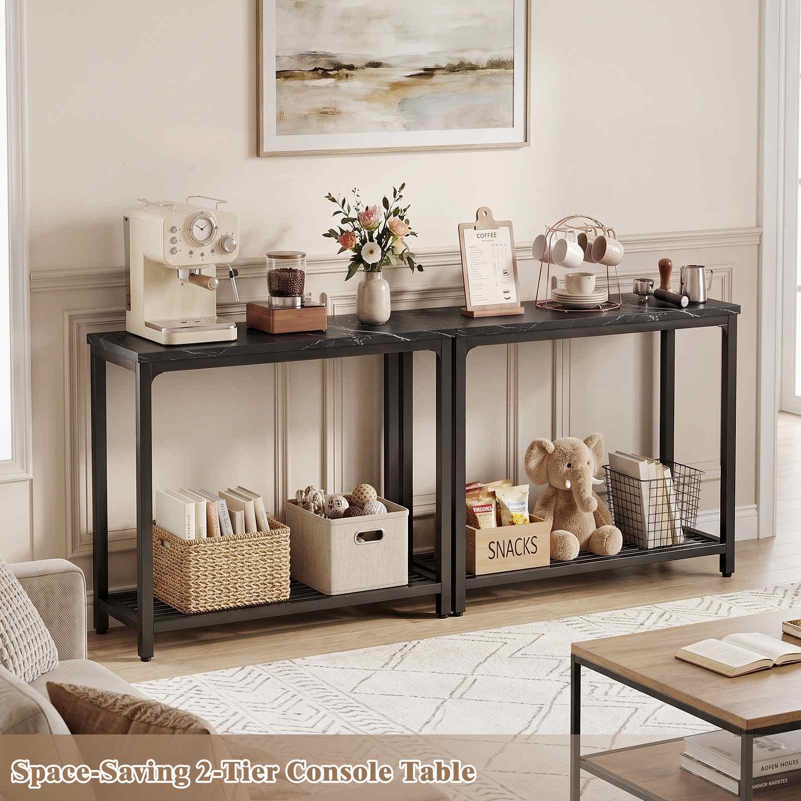 32" 2-Tier Small Entryway Table with Mesh Shelf
