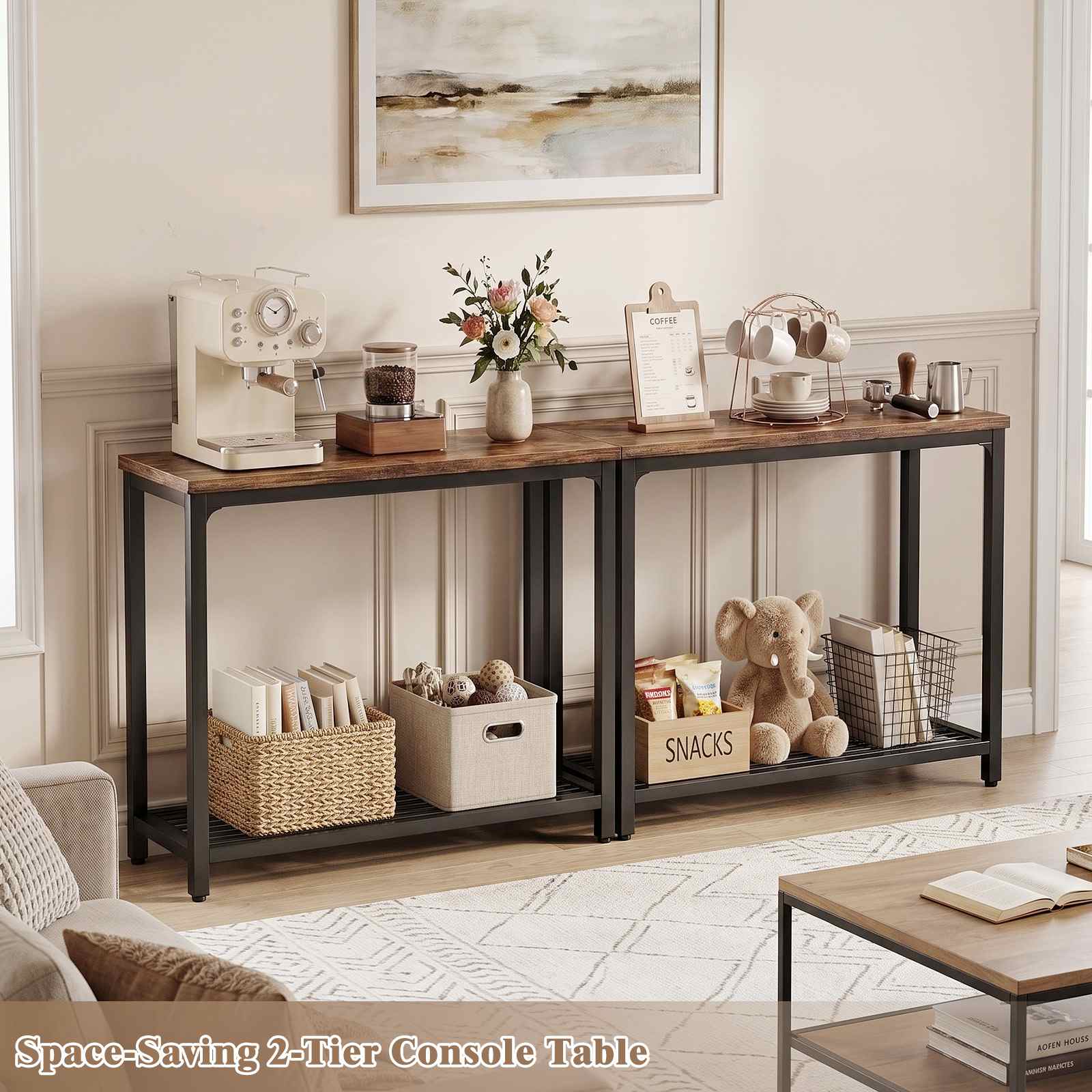 32" 2-Tier Small Entryway Table with Mesh Shelf