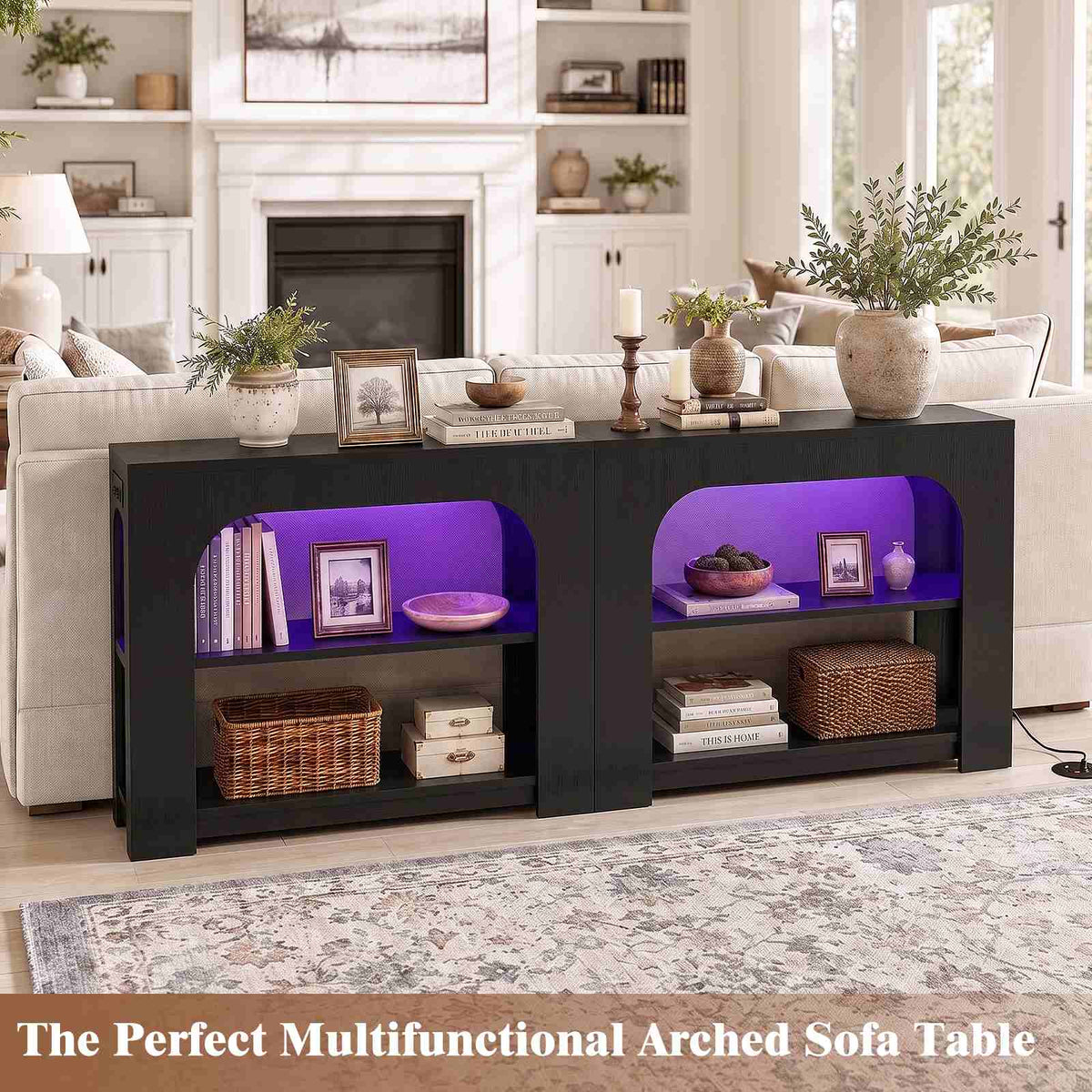 47.3" 3-Tier Arched Entryway Table with LED & Outlets
