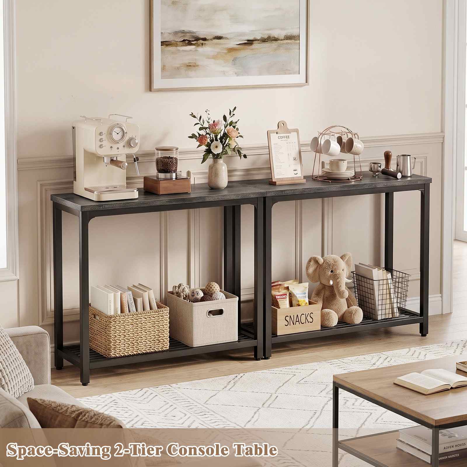 32" 2-Tier Small Entryway Table with Mesh Shelf