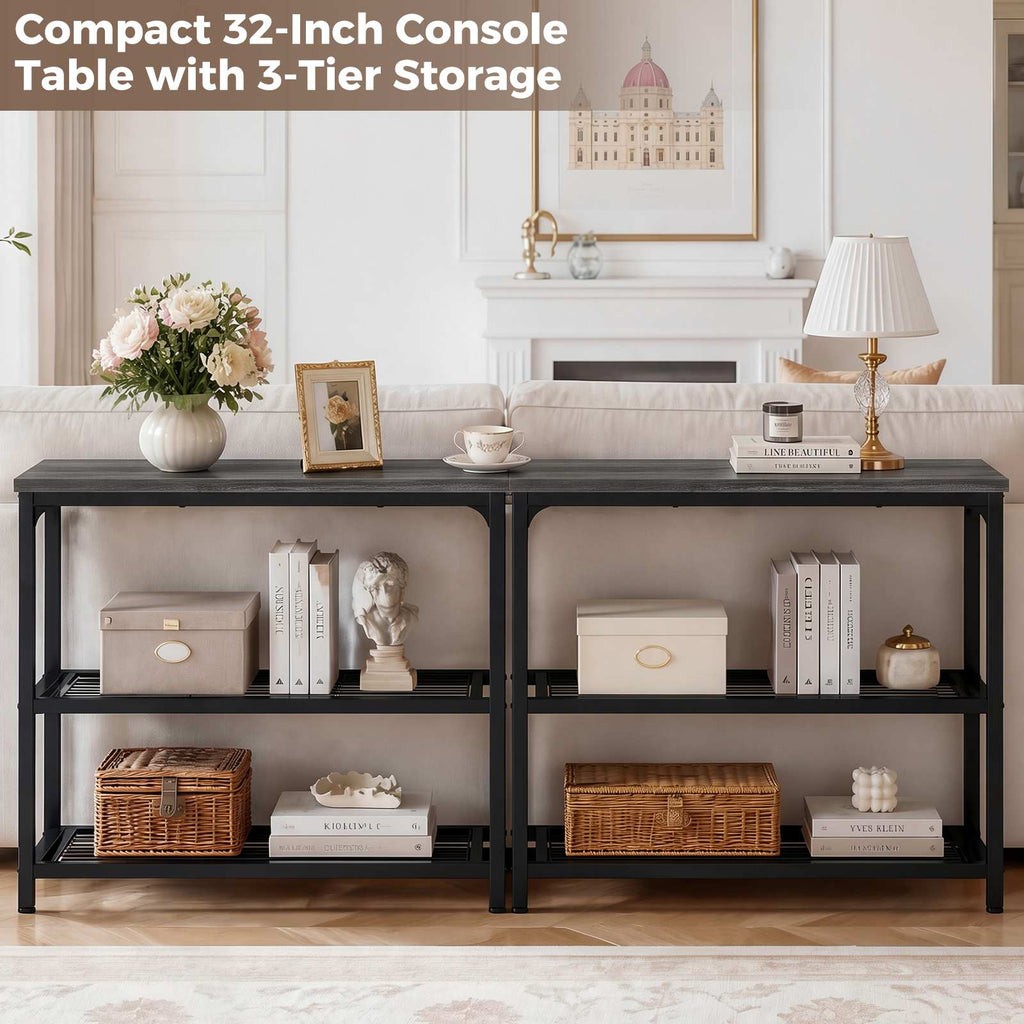 32" 3-Tier Small Entryway Table with Double Mesh Shelves