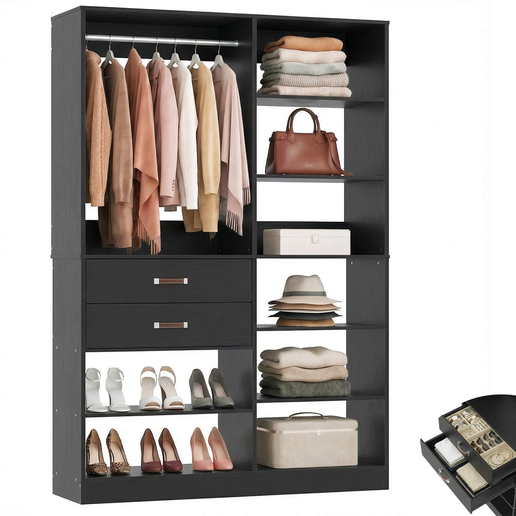 40'' Stand-Alone Closet System with 2 Wood Drawers, Garment Organizer System with Hanging Rod