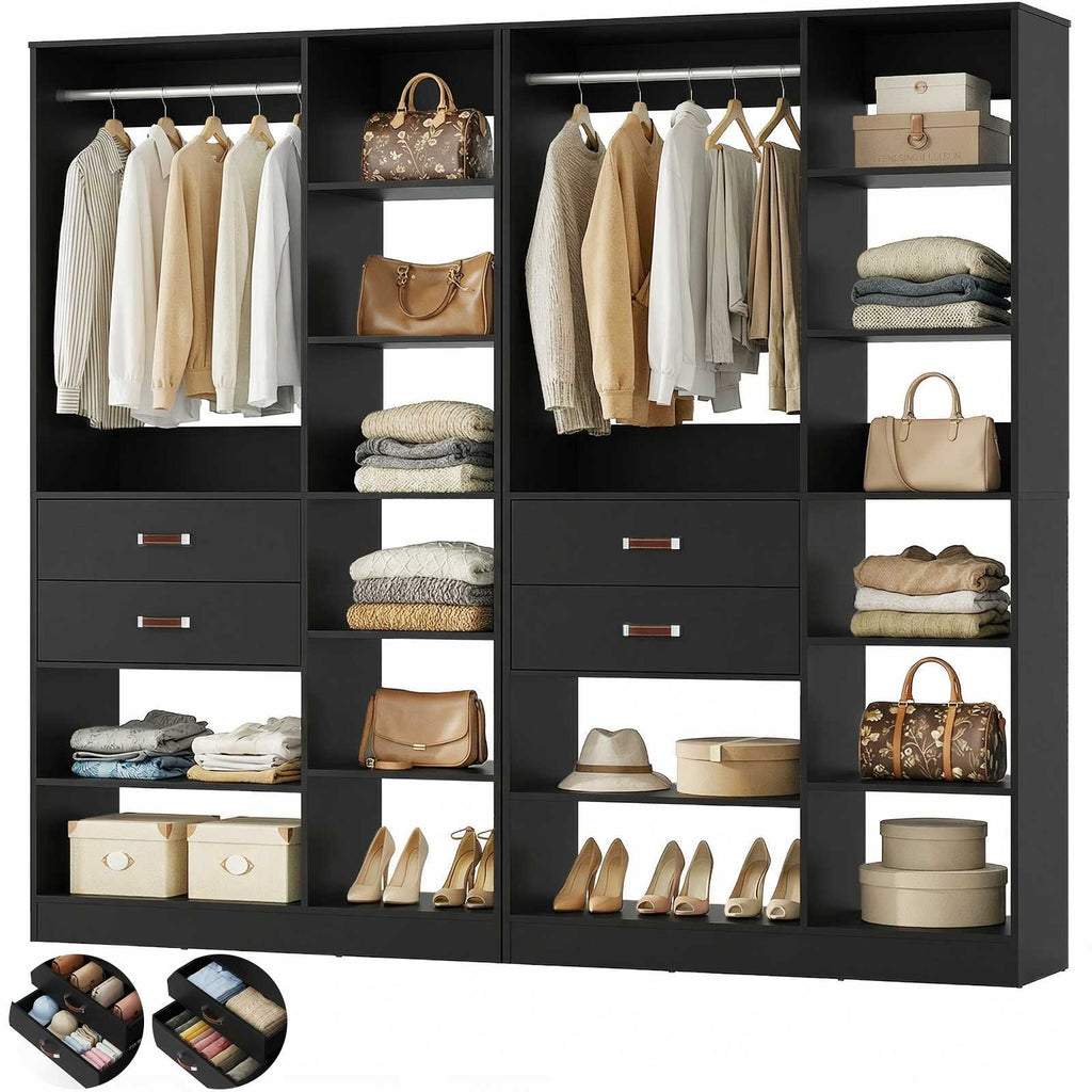 80'' Stand-Alone Closet System with 4 Wood Drawers, Garment Organizer System with Hanging Rod