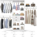 8FT Heavy Duty Wood Closet System with 2 Drawers & 4 Adjustable Hanging Rods & 9-Cube Shelving