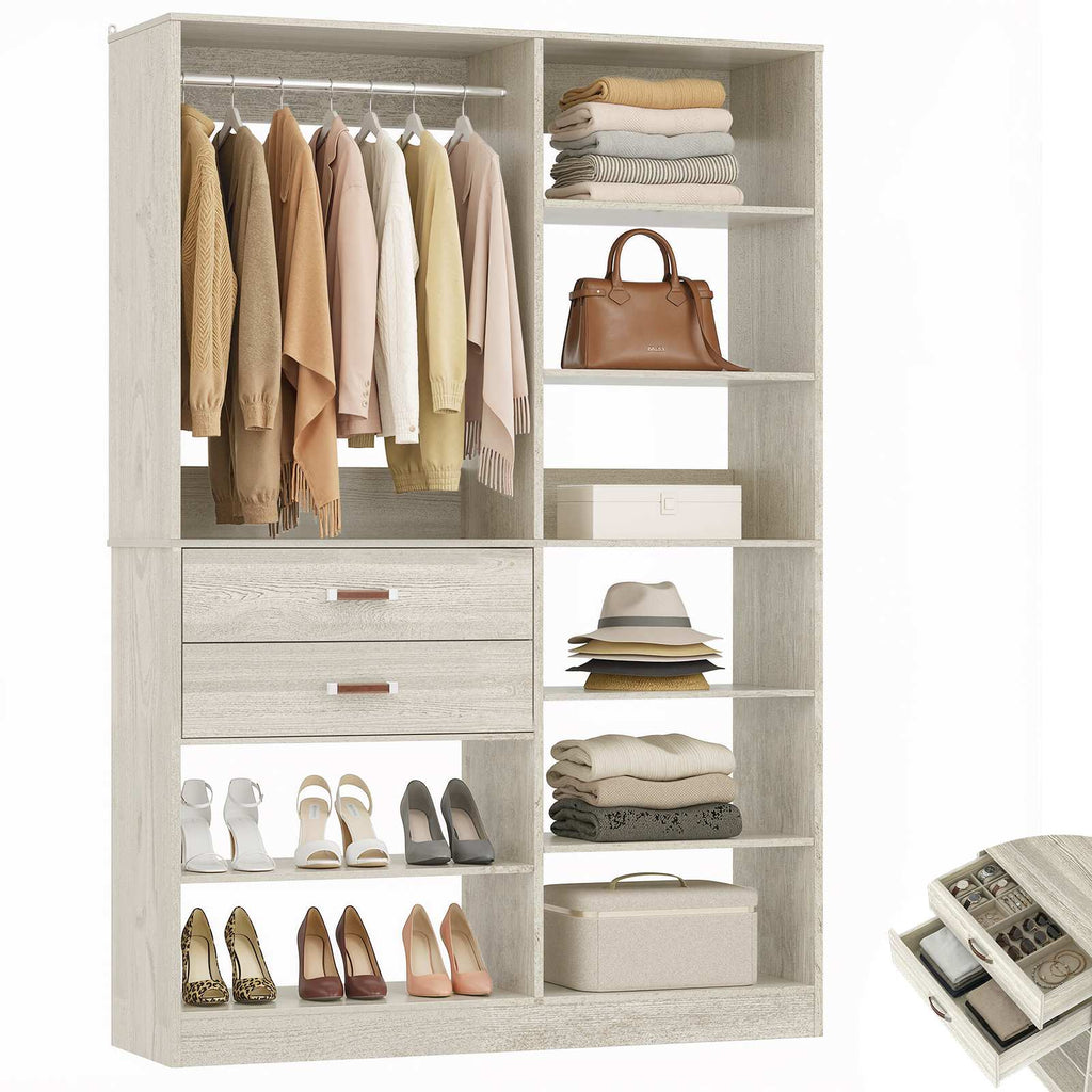 40'' Stand-Alone Closet System with 2 Wood Drawers, Garment Organizer System with Hanging Rod