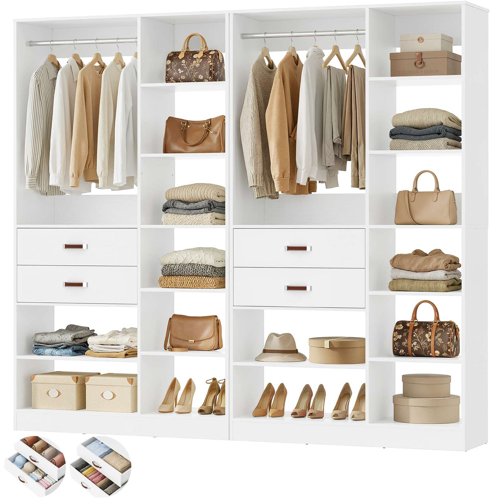80'' Stand-Alone Closet System with 4 Wood Drawers, Garment Organizer System with Hanging Rod