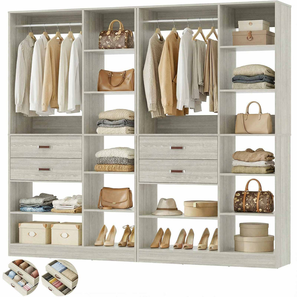 80'' Stand-Alone Closet System with 4 Wood Drawers, Garment Organizer System with Hanging Rod