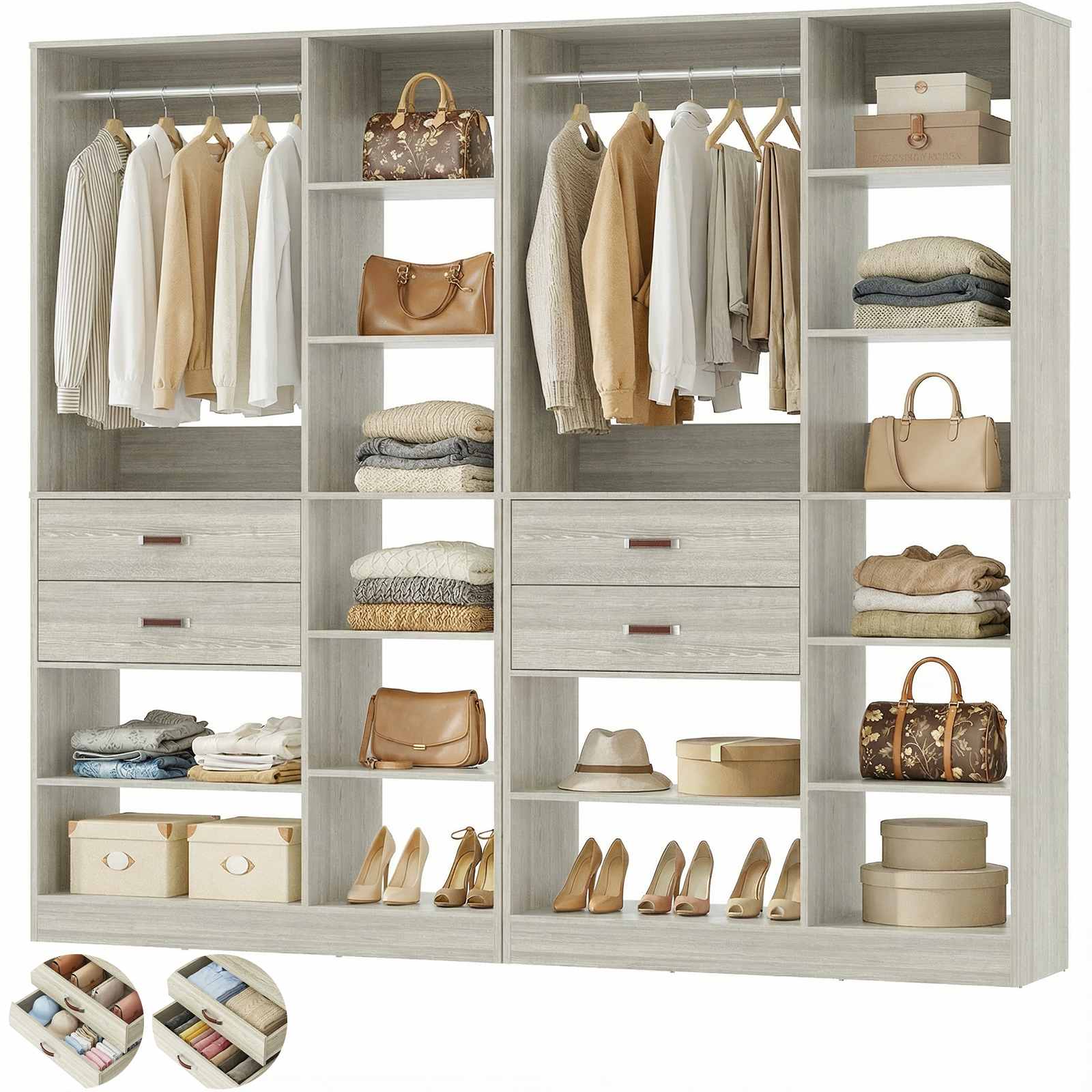 80'' Stand-Alone Closet System with 4 Wood Drawers, Garment Organizer System with Hanging Rod