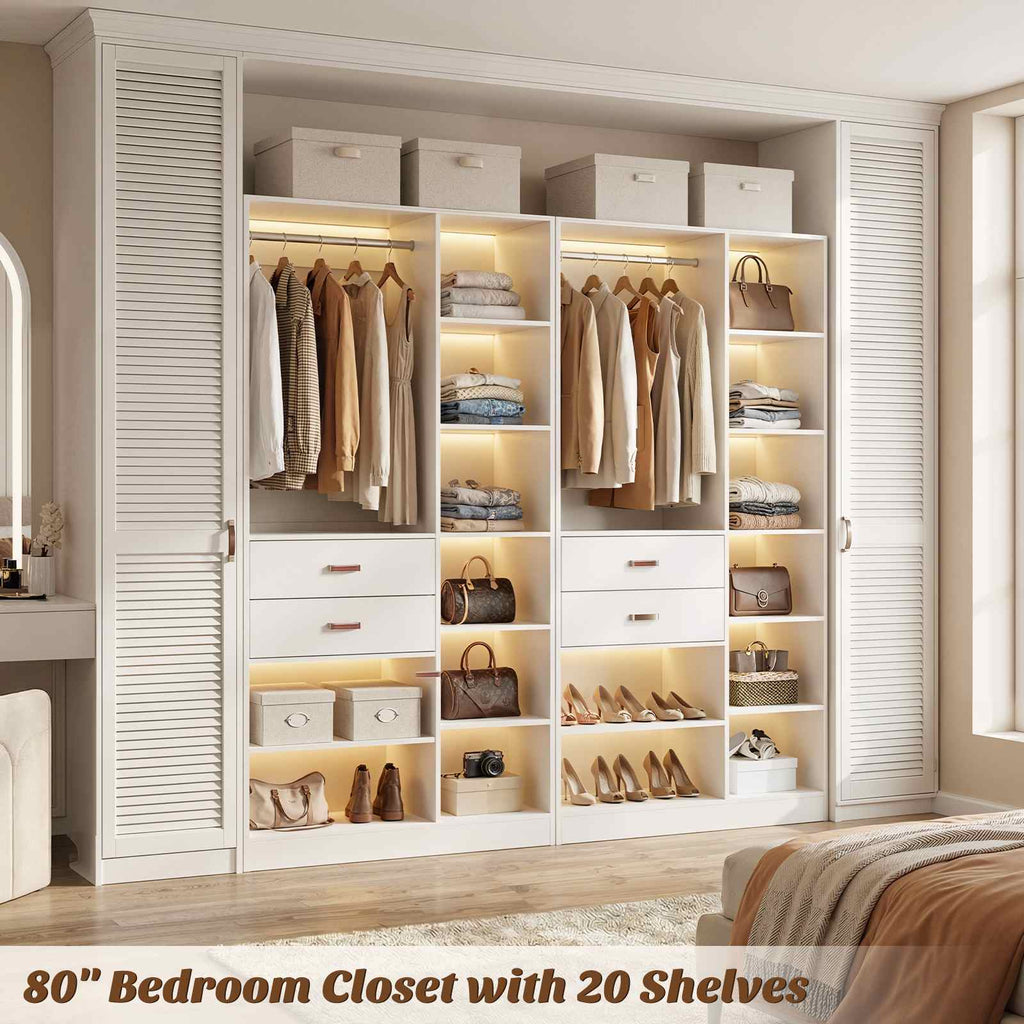 80'' Stand-Alone Closet System with 4 Wood Drawers, Garment Organizer System with Hanging Rod