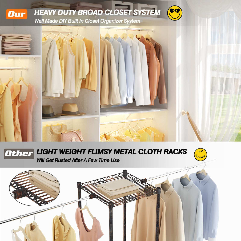 96'' Closet System with 3 Hanging Rods, Adjustable Cloth Garment Rack from 5 to 8FT