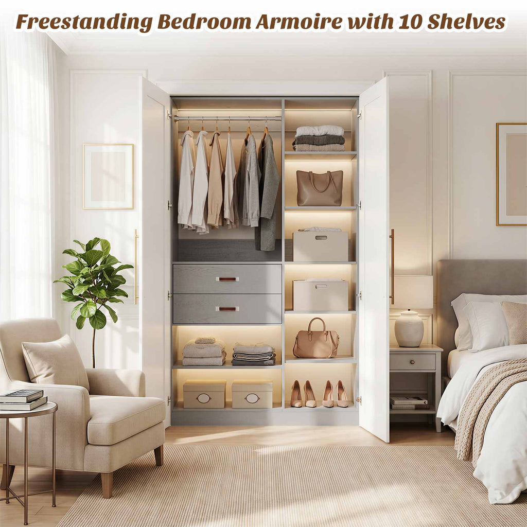 40'' Stand-Alone Closet System with 2 Wood Drawers, Garment Organizer System with Hanging Rod