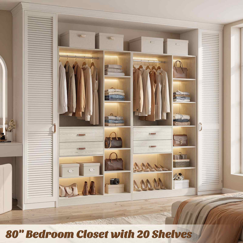 80'' Stand-Alone Closet System with 4 Wood Drawers, Garment Organizer System with Hanging Rod
