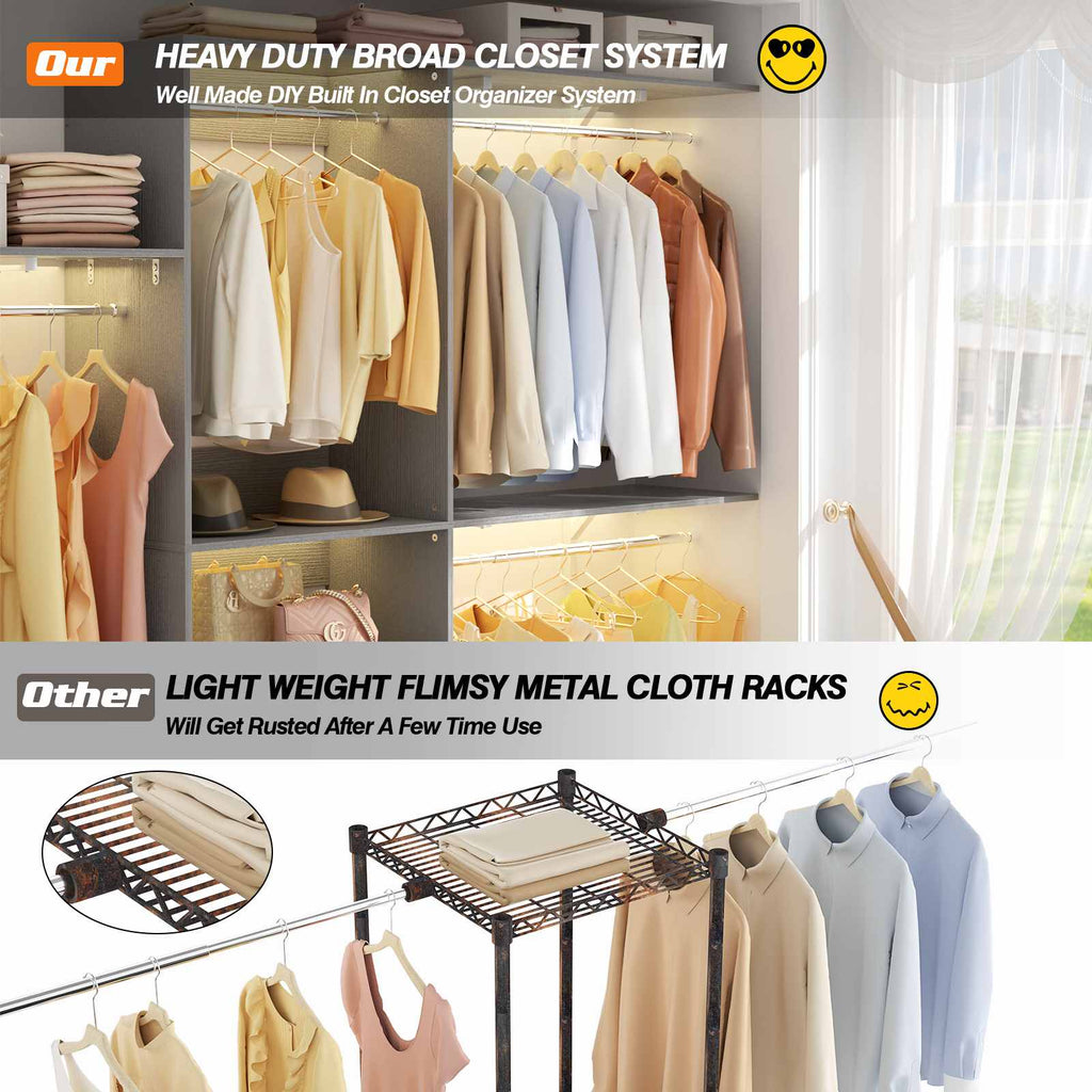 96'' Closet System with 3 Hanging Rods, Adjustable Cloth Garment Rack from 5 to 8FT