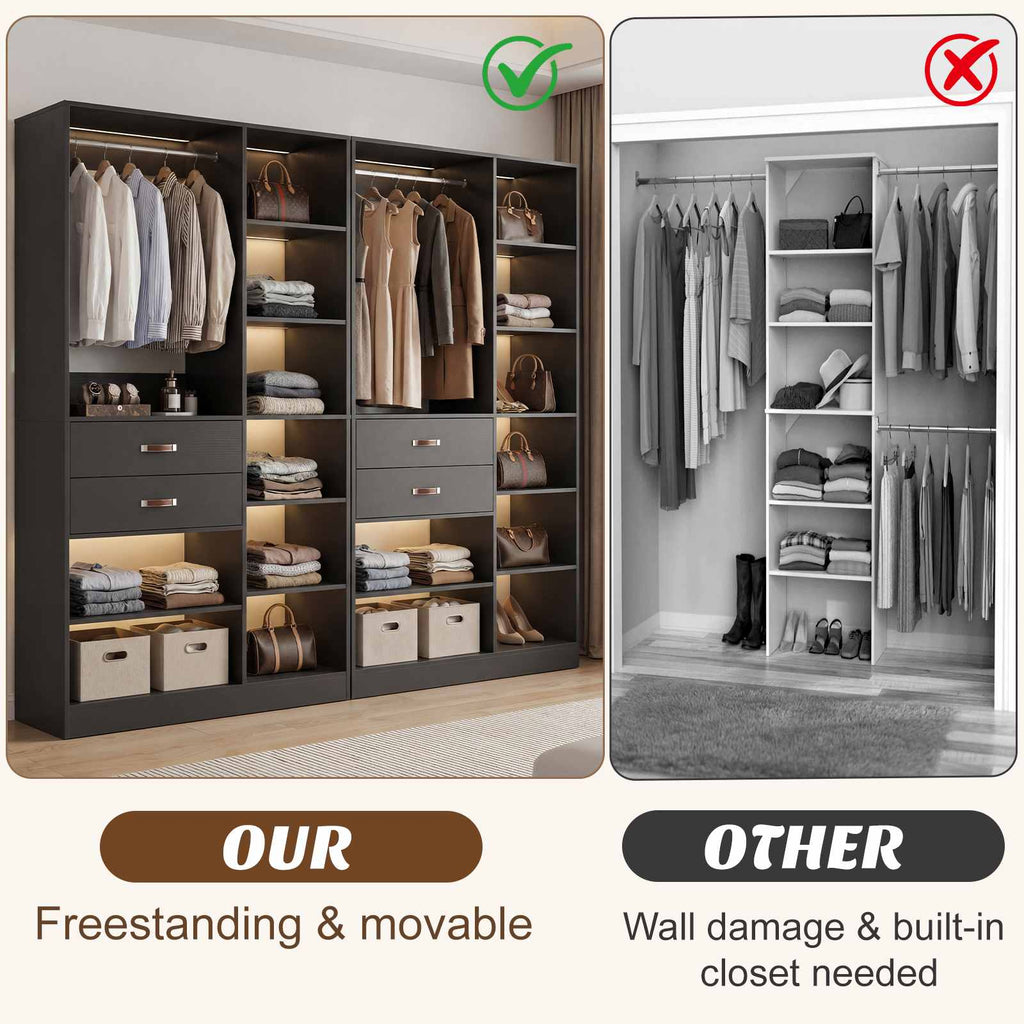 80'' Stand-Alone Closet System with 4 Wood Drawers, Garment Organizer System with Hanging Rod